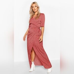 Boohoo Plus Dotty Wrap Tie Waist Maxi Dress, Plus Size 20